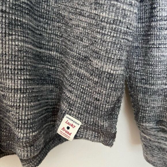 Lucky Brand Mens Polo Shirt Pullover Large Gray 1/4 Button Thermal Henley Cotton - Picture 4 of 13